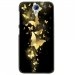 CPRN1DES620PAPILLONSOR - Coque rigide noire pour HTC Desire 620 avec impression Motif papillons dorés
